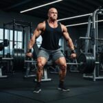 Fit ectomorph individual performing a compound exercise in a gym, showcasing strength and determination