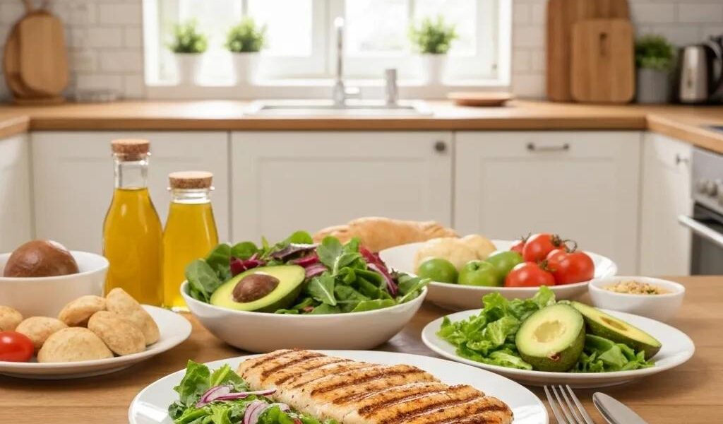 Healthy meal plan for endomorphs featuring protein-rich foods and healthy fats