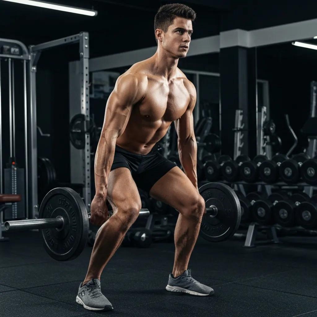 Mesomorph Fit individual with mesomorphic body type lifting weights in a gym, representing athleticism and strength training