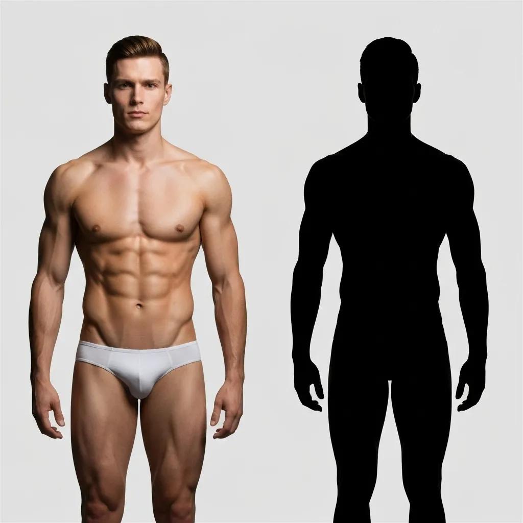 Comparison of male silhouettes showing muscle definition and body fat differences