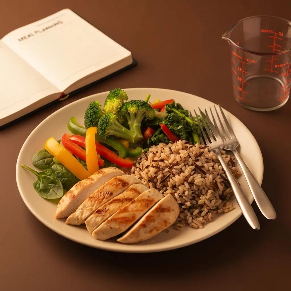 Balanced meal plate with lean proteins, whole grains, and vegetables, illustrating optimal nutrition for endomorphs