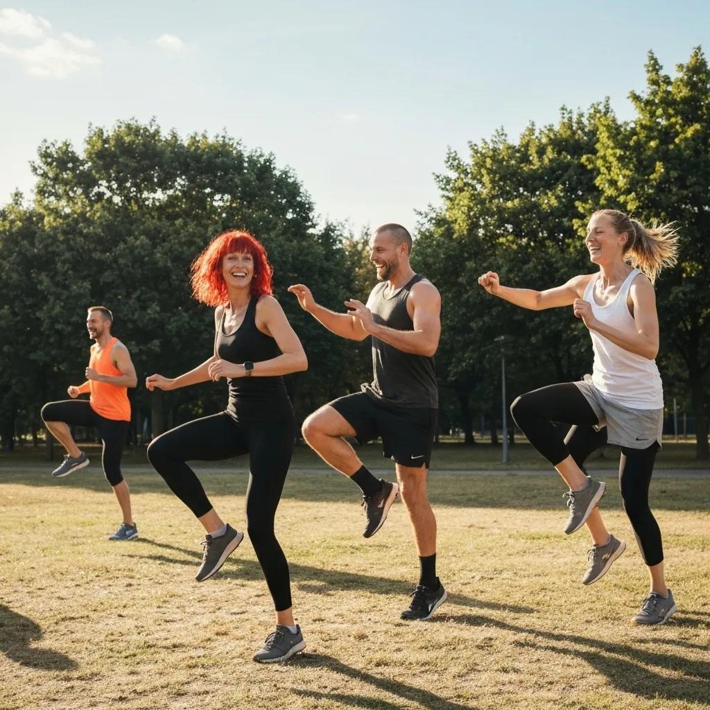 Group of men performing functional athletic training exercises outdoors