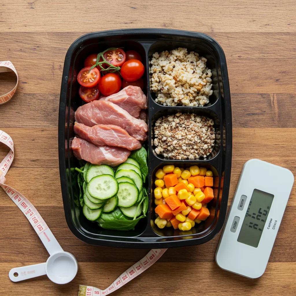 Ausgewogenes Meal-Prep-Behälter mit gesunden Portionen für Kaloriendefizit-Strategien
