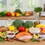 Colorful assortment of healthy foods promoting weight loss and balanced nutrition