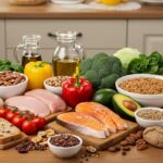 Bunte Auswahl gesunder Lebensmittel, die nachhaltigen Gewichtsverlust ohne Diät fördern