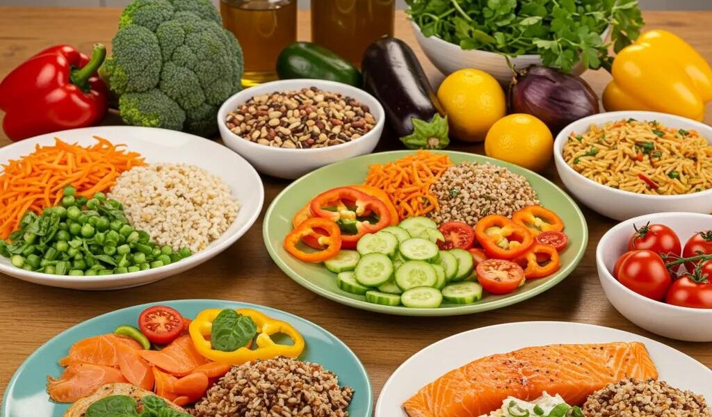 Colorful healthy meals showcasing low-calorie recipes for weight loss