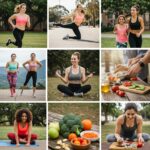 Vielfältige Frauen beim Sport und bei der Zubereitung gesunder Mahlzeiten – ein Symbol für Stärke und Gemeinschaft auf dem Weg zum Wunschgewicht