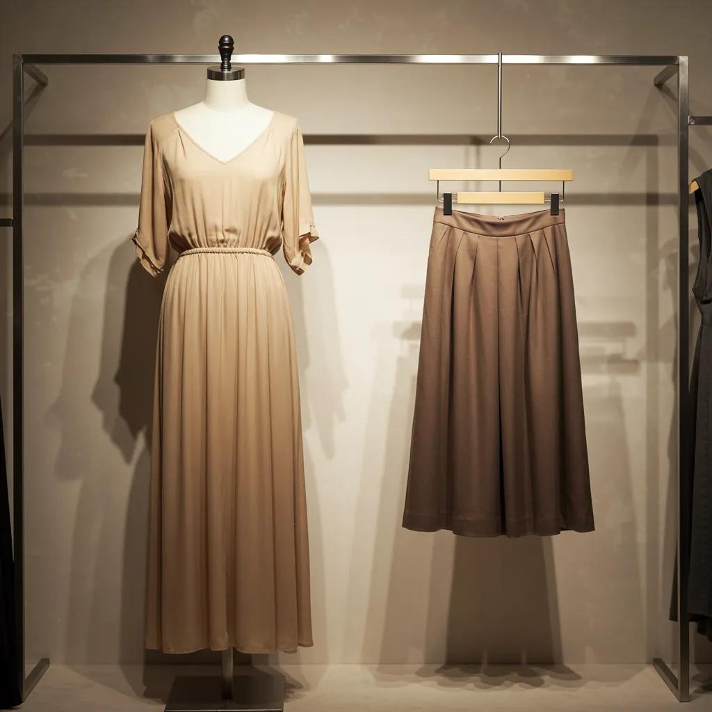 Elegante Kleider und Röcke, die großen Frauen schmeicheln, darunter ein Maxikleid und ein A-Linien-Rock