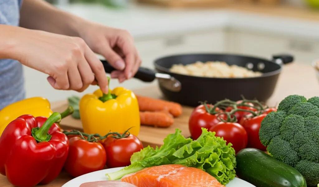 Healthy meal preparation with fresh ingredients for weight loss