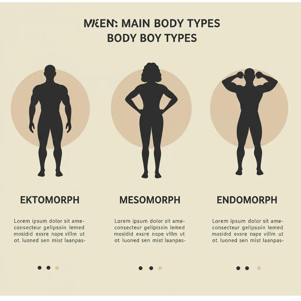 Illustration der drei Haupt-Körpertypen: Ektomorph, Mesomorph und Endomorph, die ihre unterschiedlichen körperlichen Merkmale hervorheben