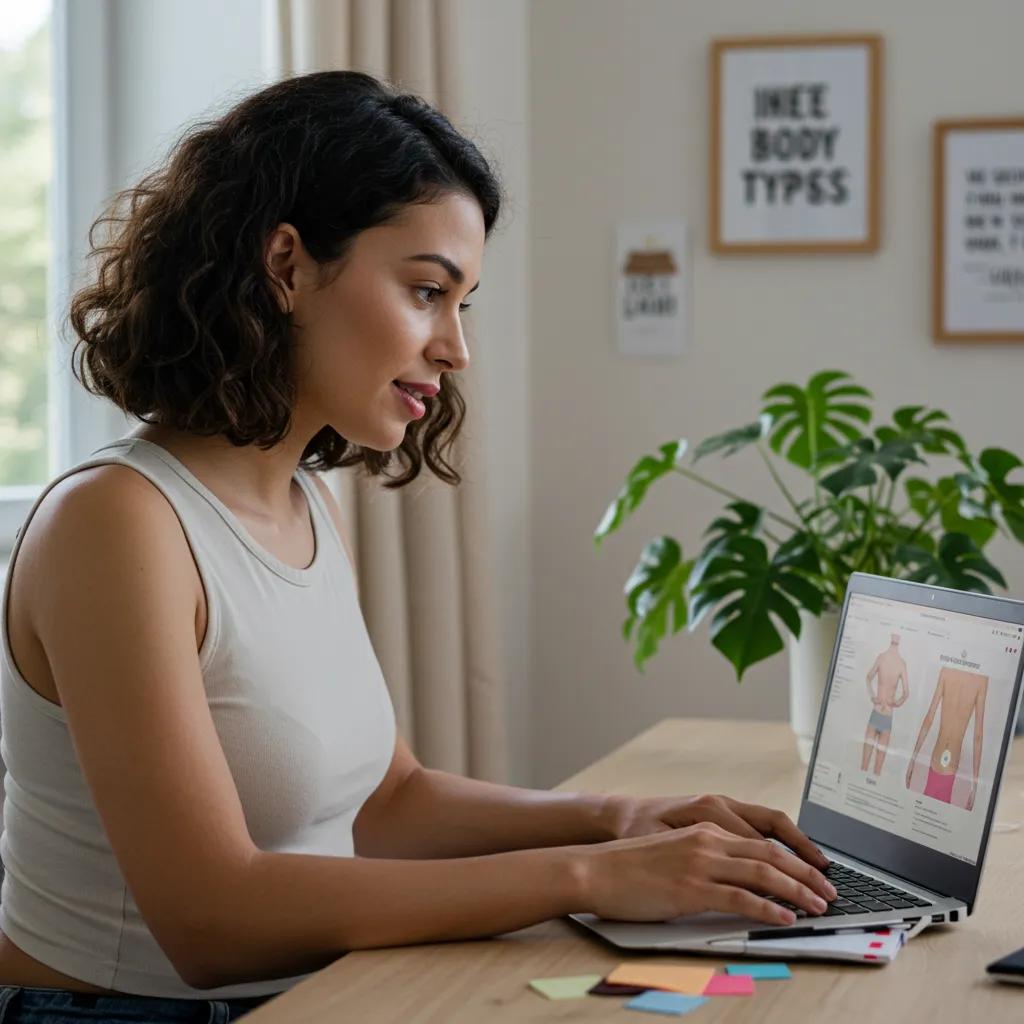 Frau macht einen Online-Körpertyp-Test auf einem Laptop im Homeoffice – so personalisieren Sie Ihren Abnehmplan