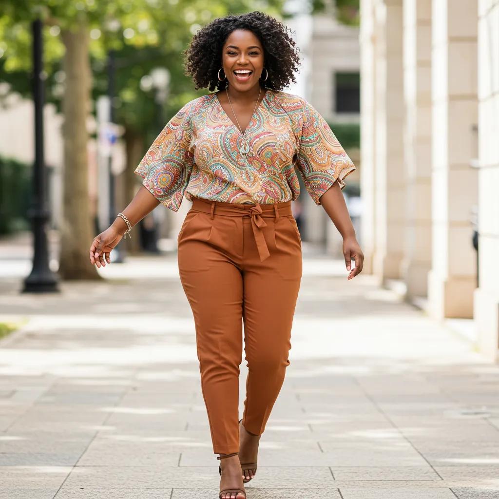 Modisches Outfit für die Birnenfigur mit strukturiertem Oberteil und A-Linien-Rock