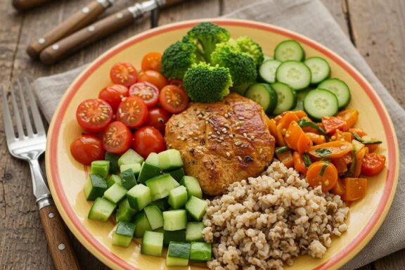 Familie kocht gemeinsam in einer hellen Küche mit frischen Zutaten — schnelle, gesunde Mahlzeiten