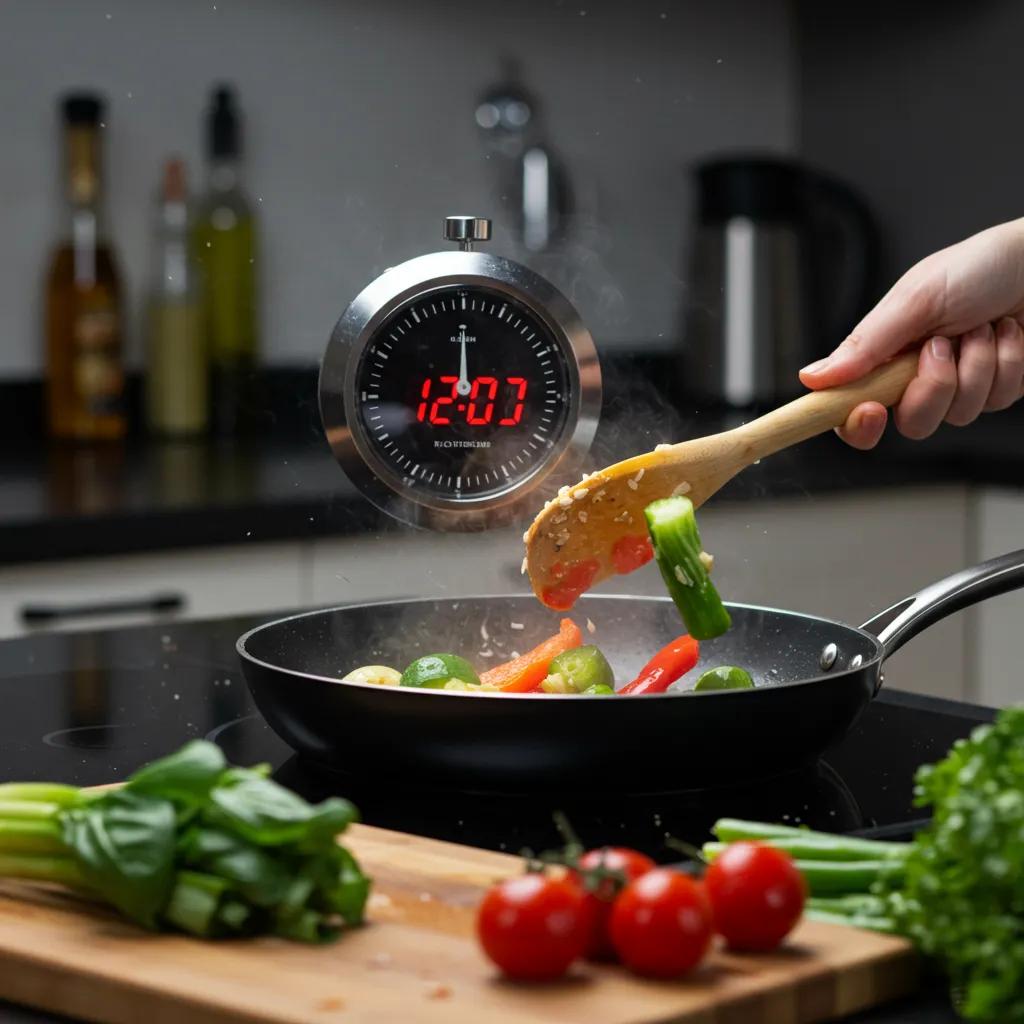 Schnelles Abendessen wird in moderner Küche mit frischen Zutaten zubereitet