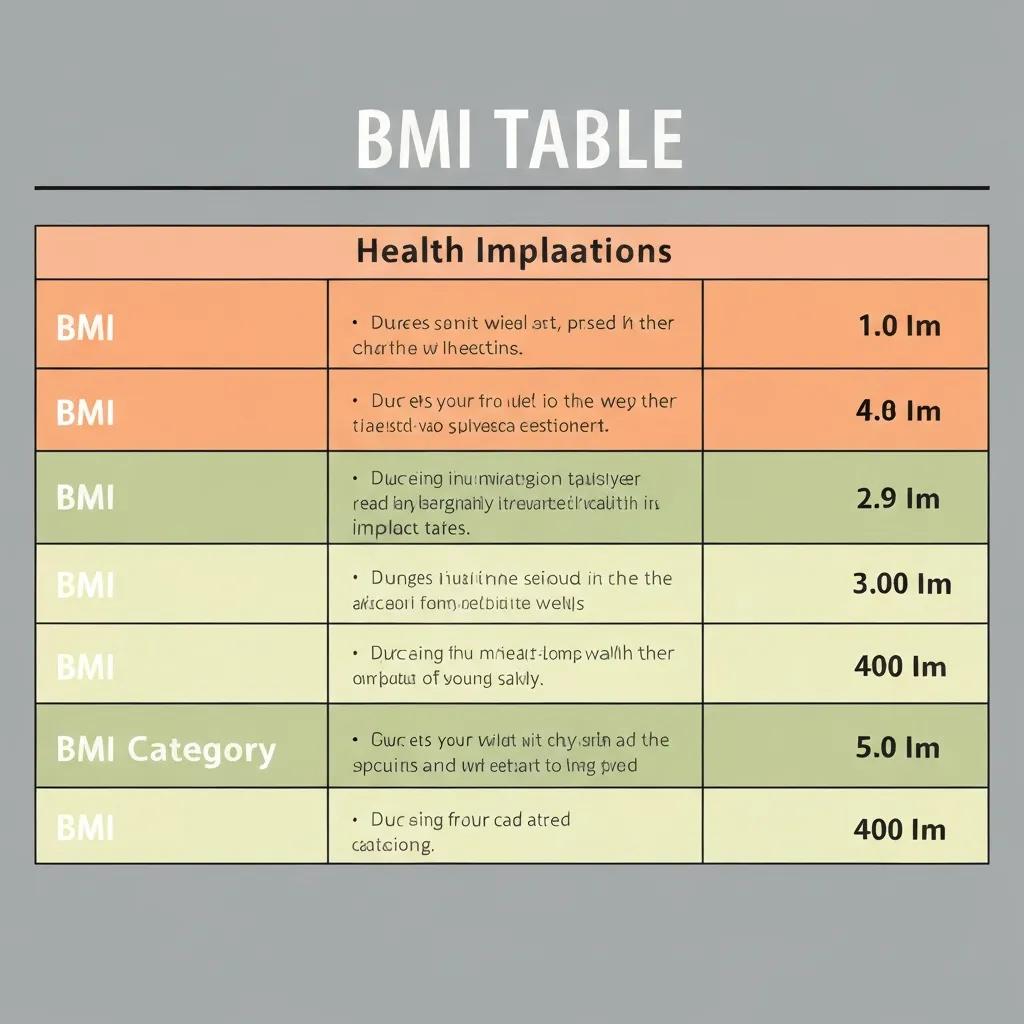 Nahaufnahme einer BMI‑Tabelle mit Kategorien und gesundheitlichen Hinweisen