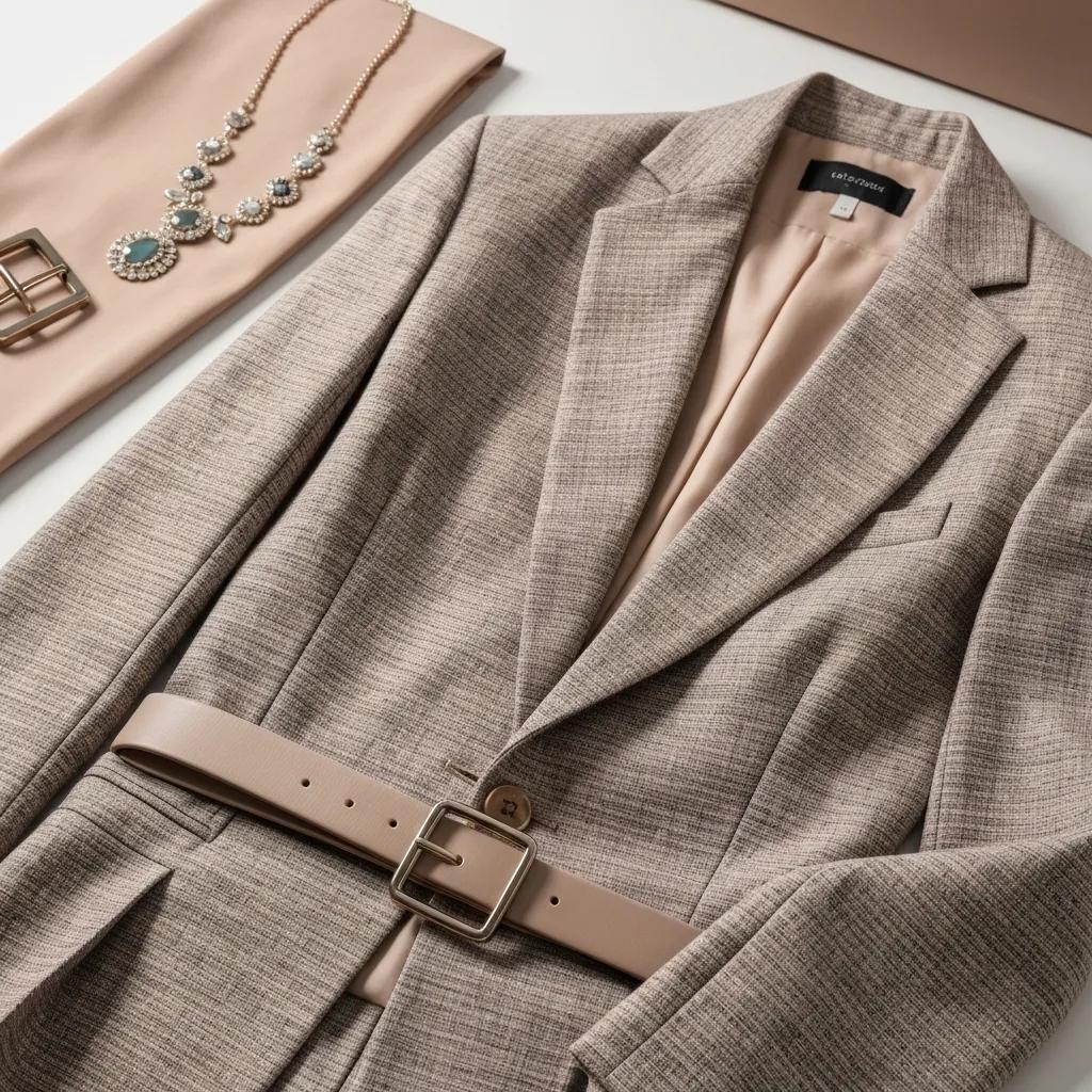 Detailaufnahme eines taillierten Blazers und einer Hose – Eleganz von Anzügen für Frauen über 40