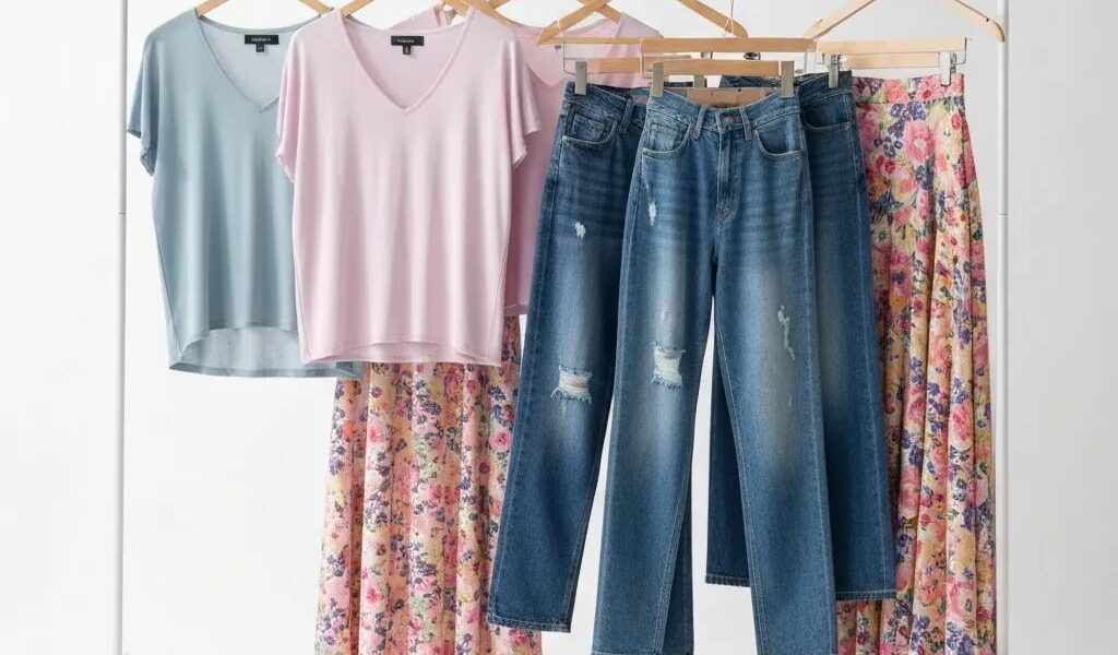 Collection of flattering clothing items for endomorphic body types