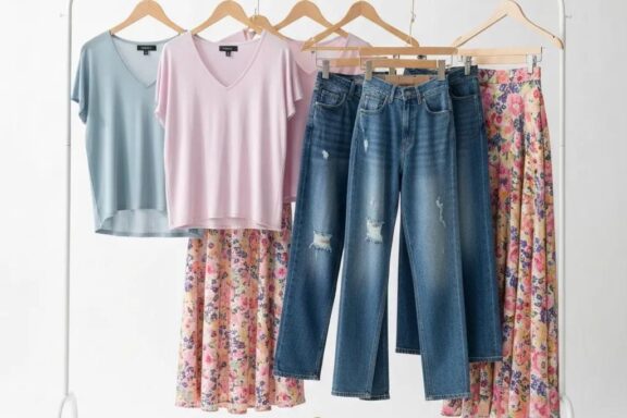 Collection of flattering clothing items for endomorphic body types