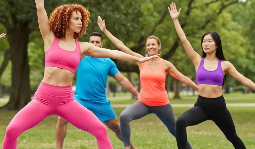 Diverse group of individuals exercising and preparing healthy meals, representing effective weight loss strategies for endomorphs