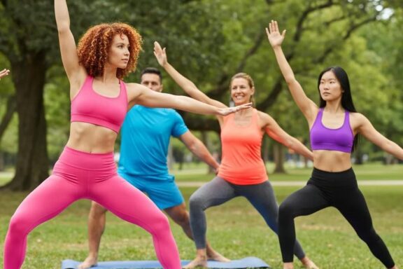 Diverse group of individuals exercising and preparing healthy meals, representing effective weight loss strategies for endomorphs