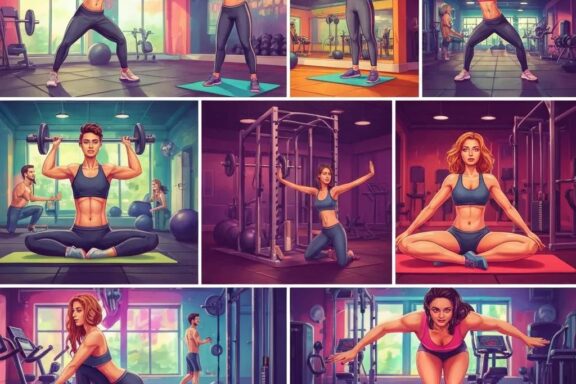 Diverse individuals representing different body types engaged in fitness activities