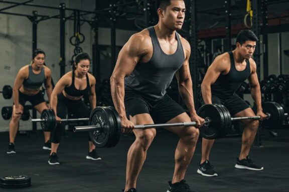 Diverse individuals strength training to enhance muscle growth and hormonal balance