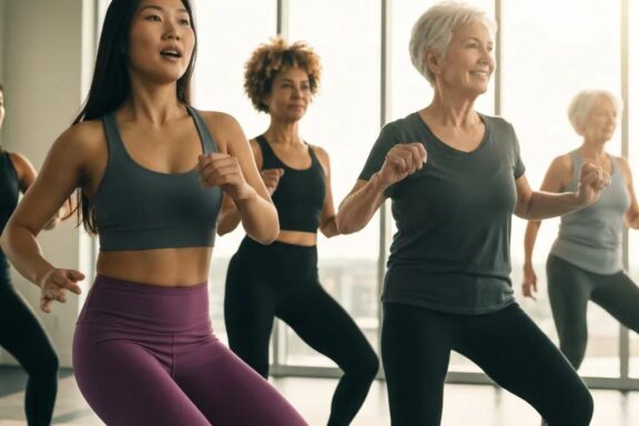 Diverse women representing different body types engaging in fitness activities, promoting health and empowerment