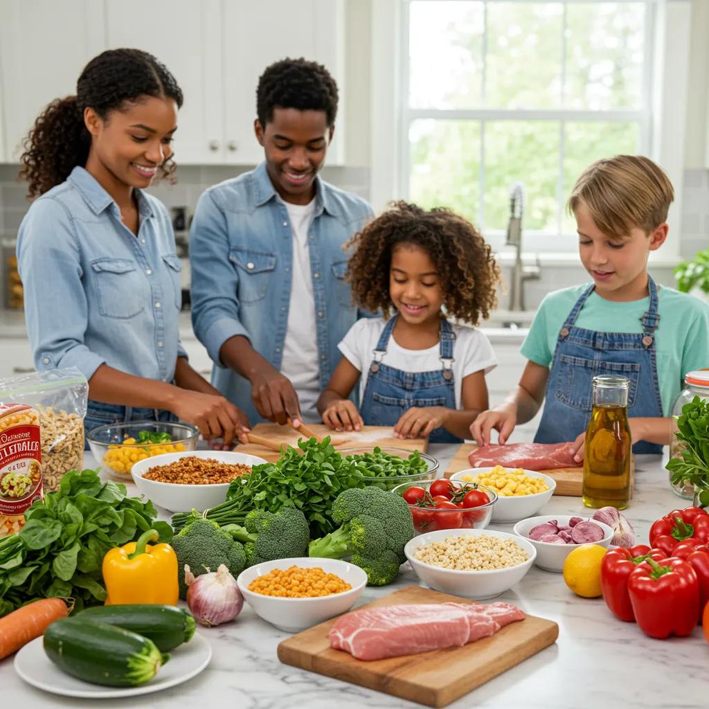 Ausgewogene Mahlzeit mit Vollkorn, magerem Protein und Gemüse — Beispiel für schnelle, gesunde Familiengerichte