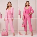 Fashion model in a stylish pink outfit showcasing harmonious color combinations
