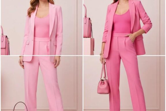 Fashion model in a stylish pink outfit showcasing harmonious color combinations