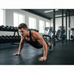 Fit ektomorph individual working out in a gym, emphasizing muscle building and fitness