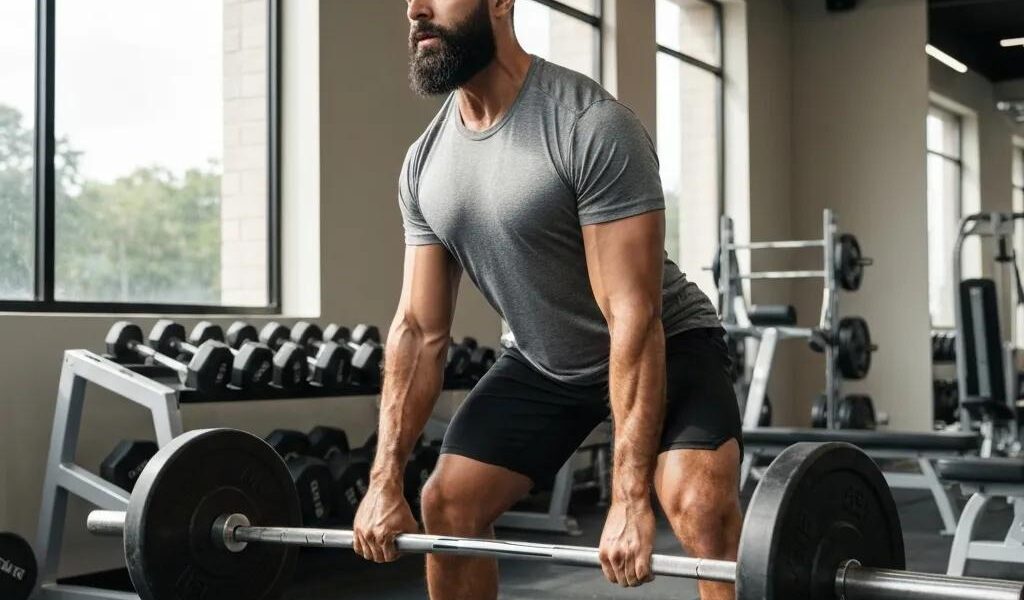 Fit ektomorph individual working out in a gym, emphasizing weight loss and fitness strategies