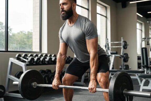 Fit ektomorph individual working out in a gym, emphasizing weight loss and fitness strategies