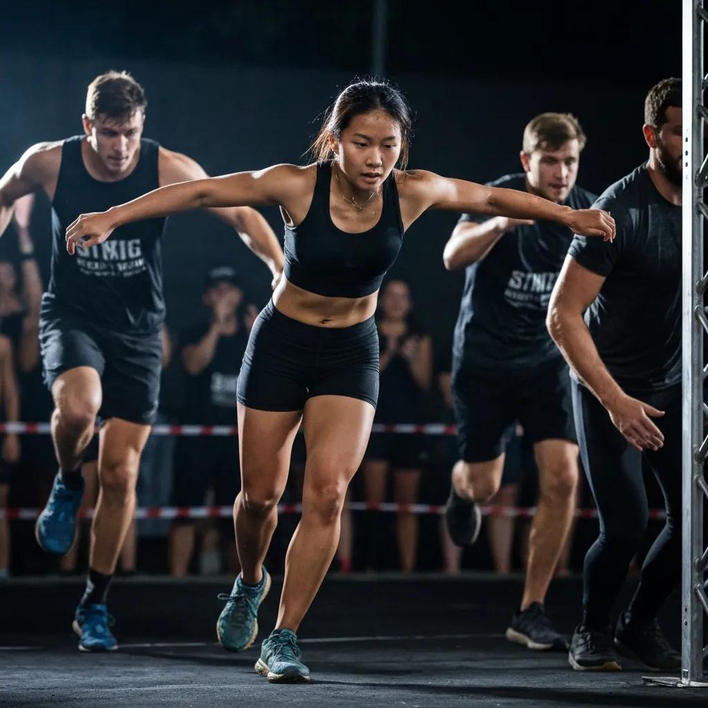 Personen führen zusammengesetzte Grundübungen im Fitnessstudio aus, Fokus auf Krafttraining