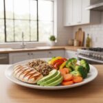 Healthy calorie-dense meal for ectomorphs featuring grilled chicken, quinoa, and avocado