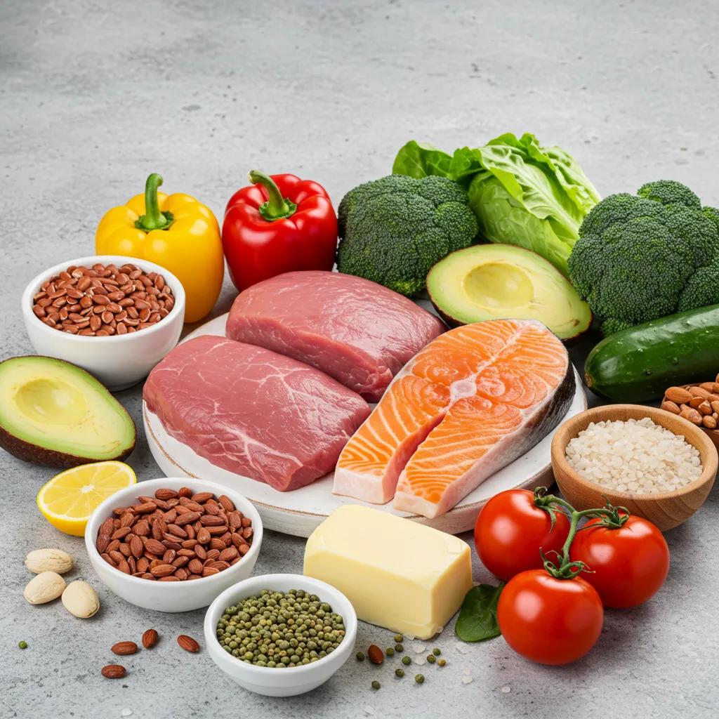 Gesunde Lebensmittel mit Proteinen und Fetten, die hormonelles Gleichgewicht und Muskelwachstum unterstützen