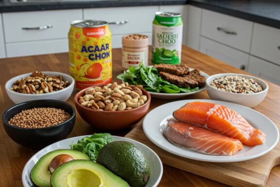 Healthy meal options for ectomorphs including avocados, nuts, and protein-rich dishes