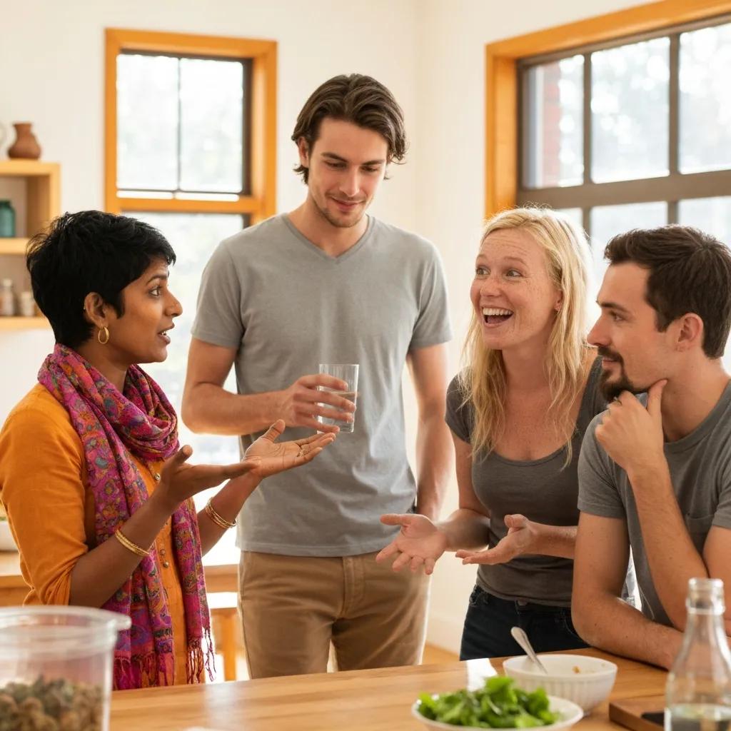 Gesunde Mahlzeitenvorbereitung mit verschiedenen Lebensmitteln für unterschiedliche Körpertypen in einer hellen Küche