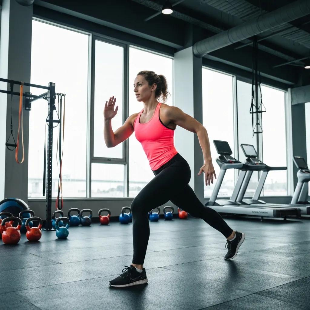 Person macht ein intensives Intervalltraining im Fitnessstudio – Beispiel für effektives Endomorph‑Training