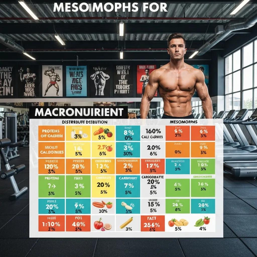 Diagramm zur Makronährstoffverteilung für Mesomorphe: Protein, Kohlenhydrate, Fett