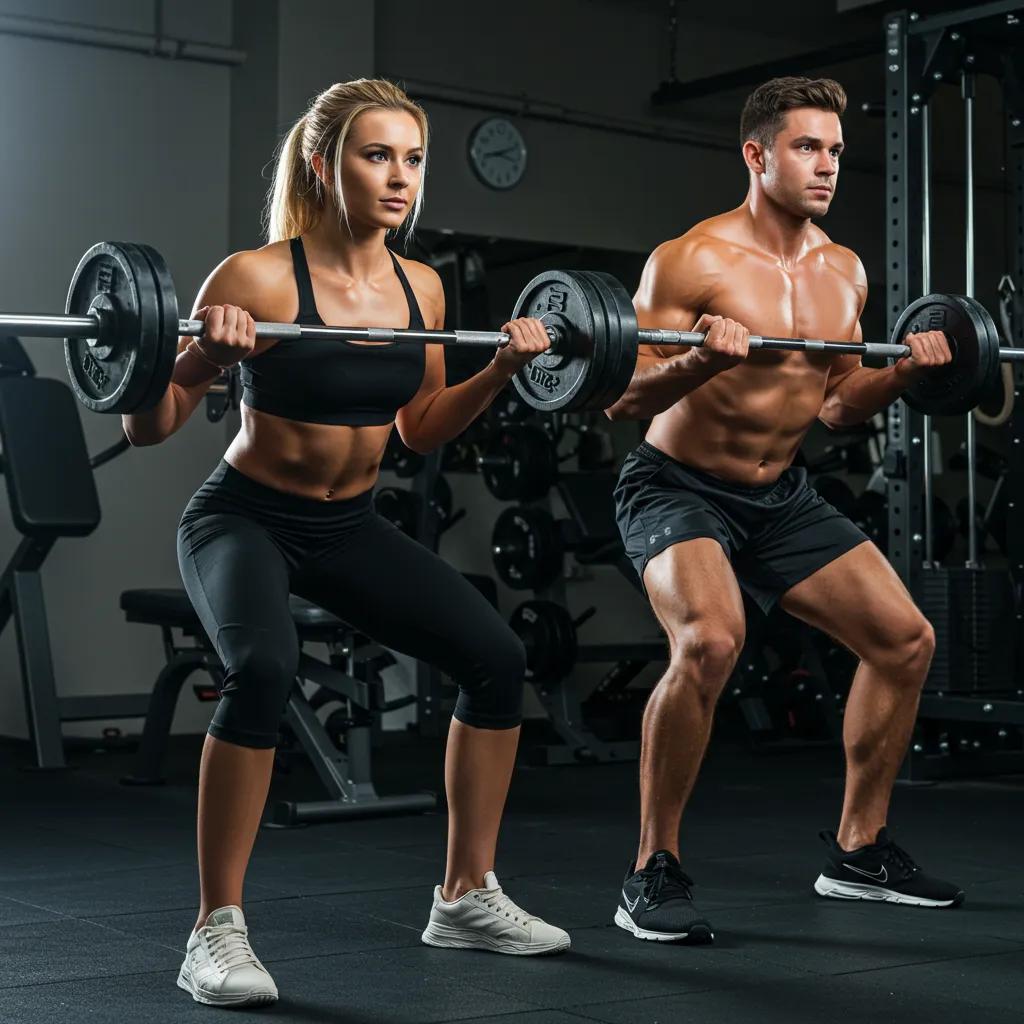 Männliche und weibliche Athletinnen beim Krafttraining – Darstellung von Muskelentwicklung