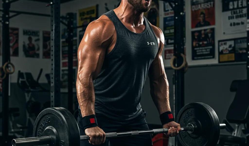 Männlicher Athlet beim Krafttraining zur Förderung von Testosteron und Muskelaufbau