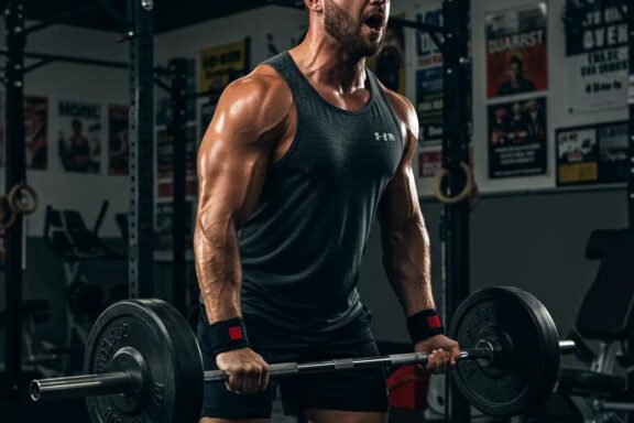 Männlicher Athlet beim Krafttraining zur Förderung von Testosteron und Muskelaufbau