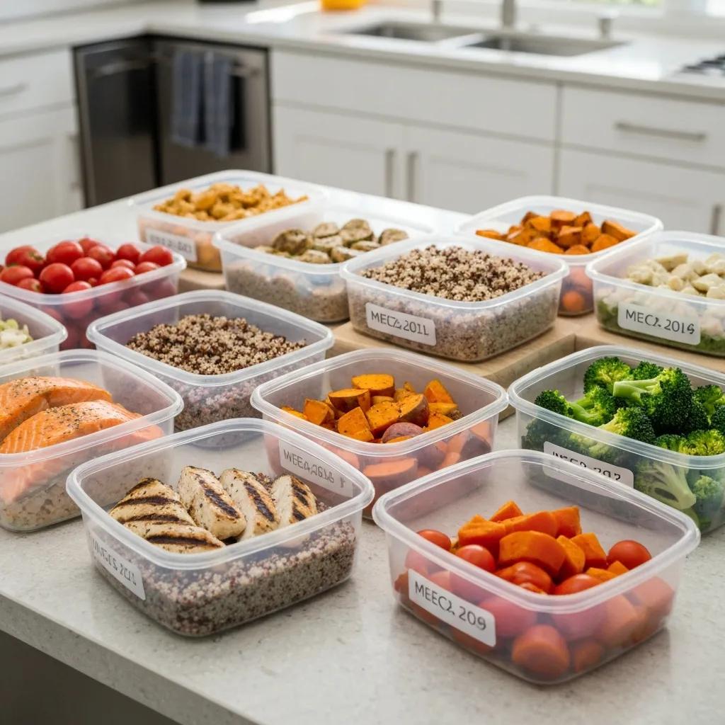 Meal‑Prep‑Behälter mit ausgewogenen Gerichten für einen Mesomorph‑Ernährungsplan