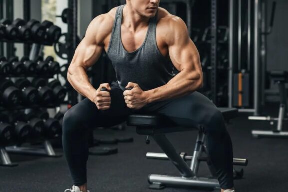 Mesomorph individual exercising in a gym, showcasing strength and athleticism