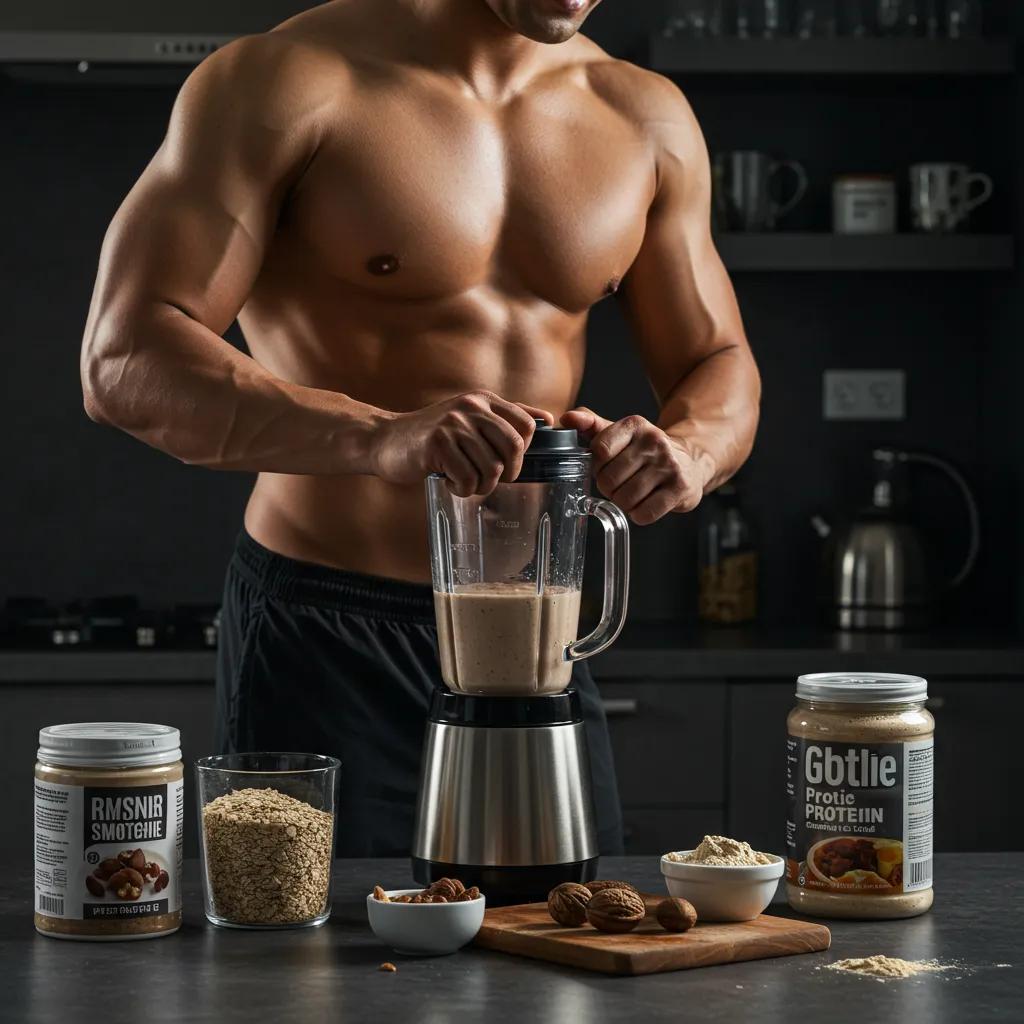 Person bereitet einen proteinreichen Smoothie zu – ideal für den Muskelaufbau