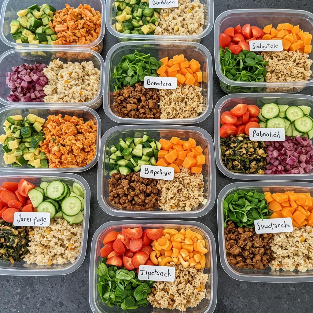 Meal Prep: Organisierte Behälter mit gesunden Gerichten für die Woche