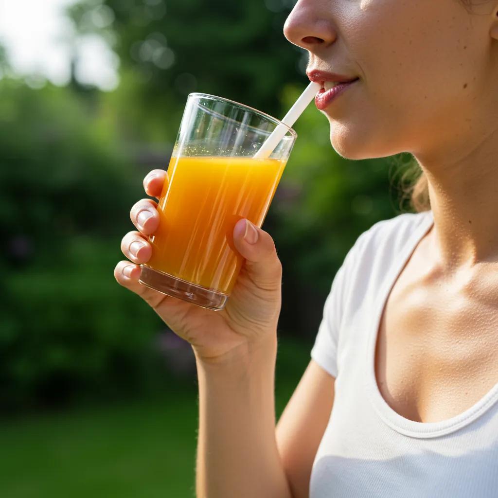 Person, die draußen frischen Vitaminsaft genießt – Vitalität im Alltag