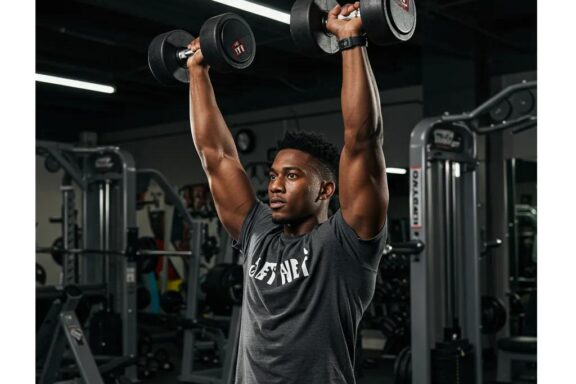Person performing shoulder exercises with dumbbells in a gym, highlighting effective shoulder training techniques.