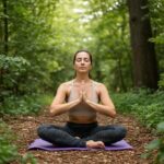 Person practicing self-empathy through mindful movement in a serene outdoor setting